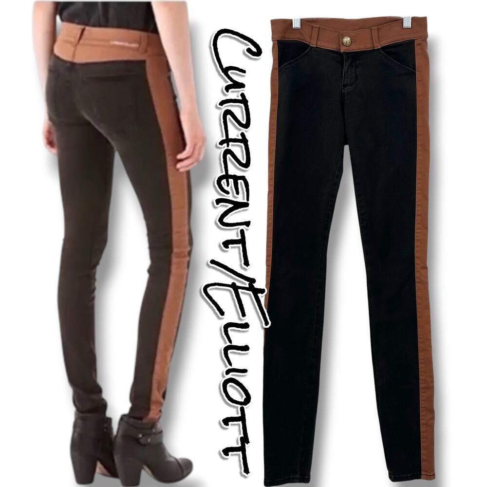 Current/Elliott The Rider Legging 26 Honey Black Colorblock Tuxedo Stripe Skinny